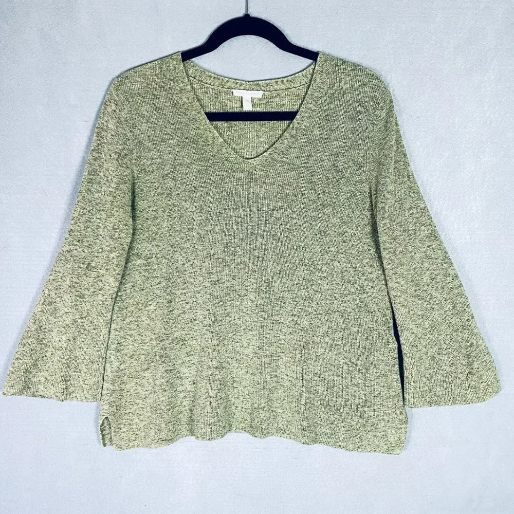 Eileen Fisher Top Womens S Green Organic Cotton Marled 3/4 Sleeve Knit Tunic